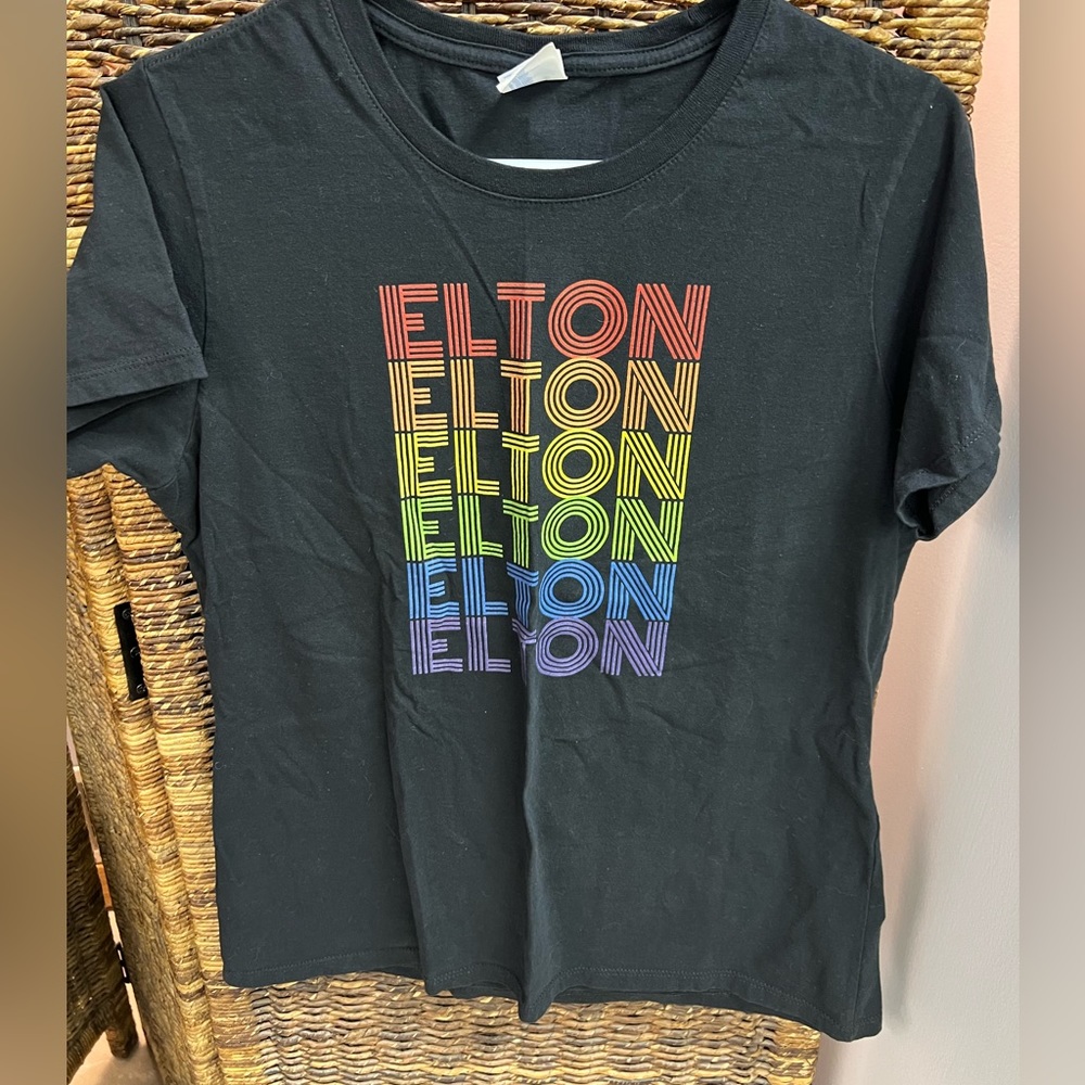 Elton Imprint-Rainbow Color Imprint,Ladies Large (Runs Small)-Black Shirt